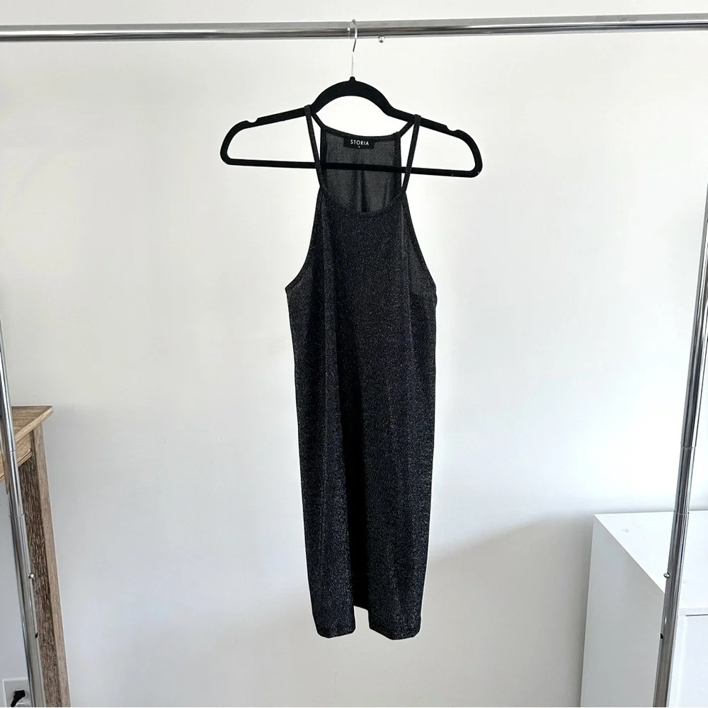 New Years Eve Mini Dress Metallic Silver Sparkle Babydoll Dress Storia - Picture 8 of 13